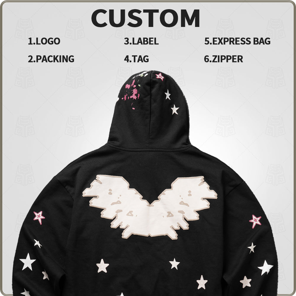 Custom Full Face Zip up Hoodies Men 420gsm Cotton Streetwear Fashion Full Zipper Hoodie Puff Printing Hoodie for Men