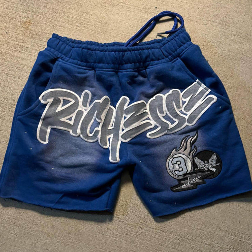 Custom Men Clothing Cotton 3D Puff Print Shorts Sun Faded Shorts Streetwear Vintage Baggy French Terry Acid Washed Men’s Shorts