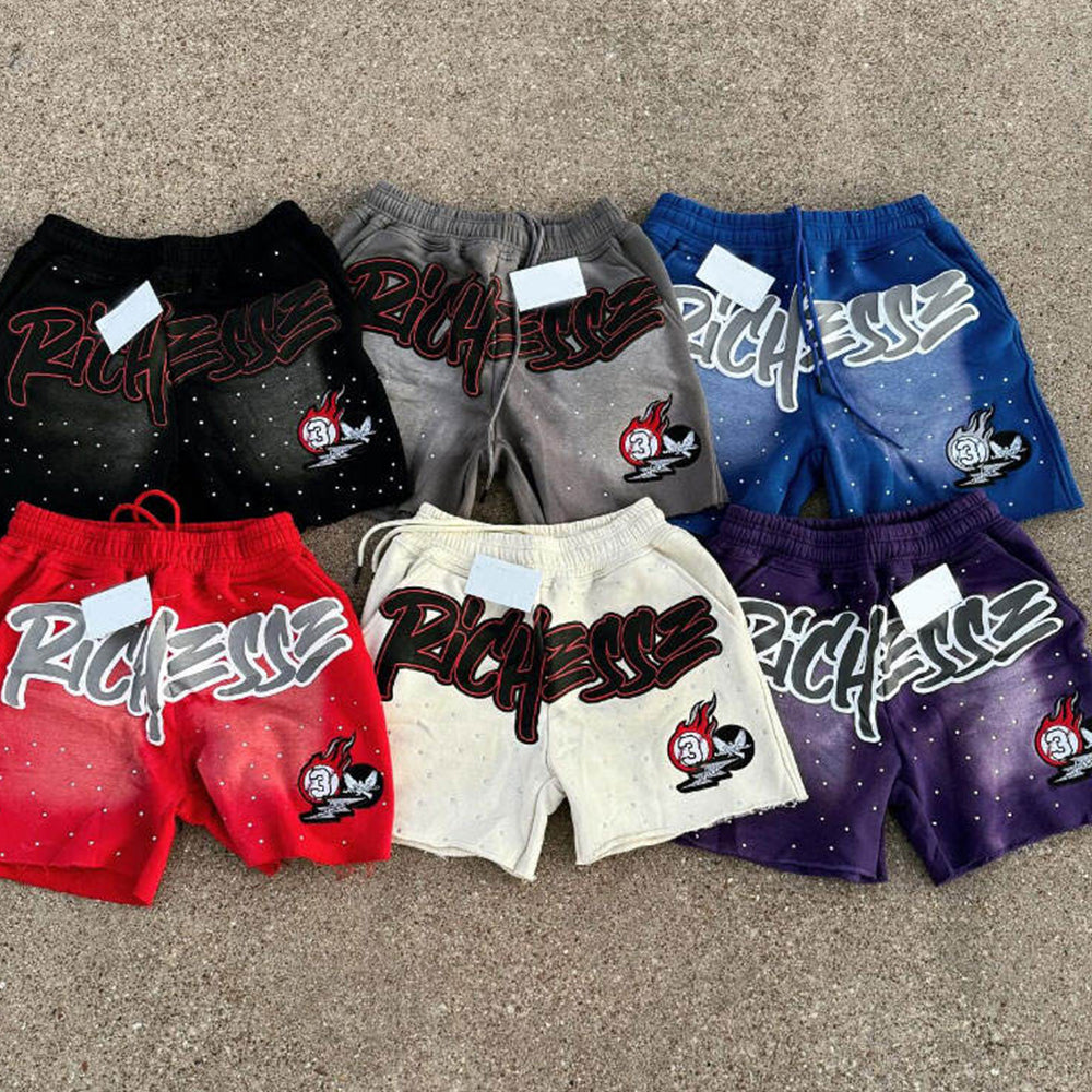 Custom Men Clothing Cotton 3D Puff Print Shorts Sun Faded Shorts Streetwear Vintage Baggy French Terry Acid Washed Men’s Shorts