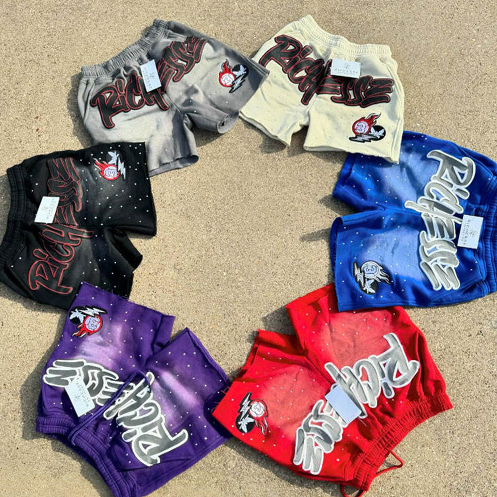 Custom Men Clothing Cotton 3D Puff Print Shorts Sun Faded Shorts Streetwear Vintage Baggy French Terry Acid Washed Men’s Shorts