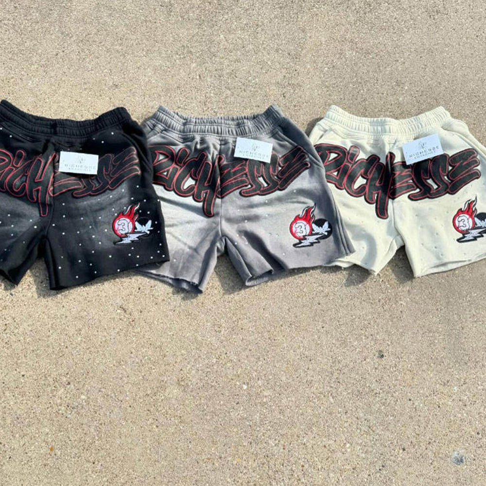 Custom Men Clothing Cotton 3D Puff Print Shorts Sun Faded Shorts Streetwear Vintage Baggy French Terry Acid Washed Men’s Shorts