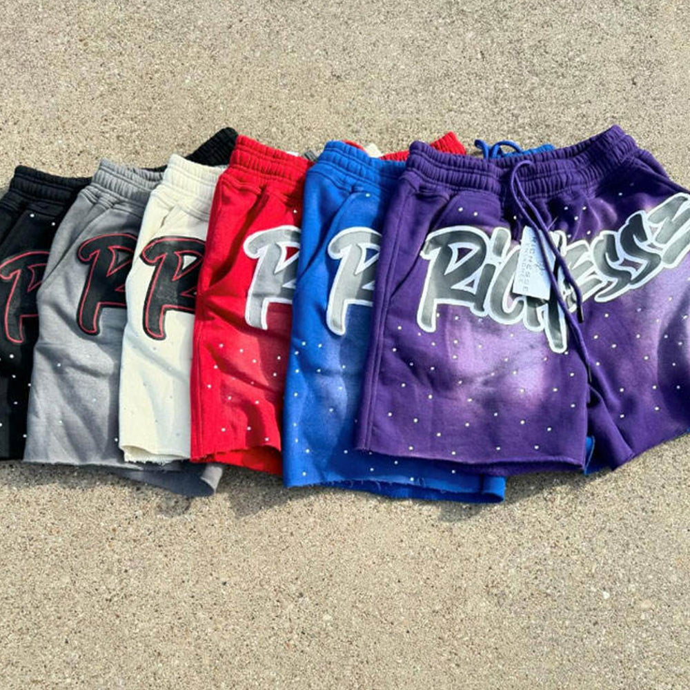 Custom Men Clothing Cotton 3D Puff Print Shorts Sun Faded Shorts Streetwear Vintage Baggy French Terry Acid Washed Men’s Shorts