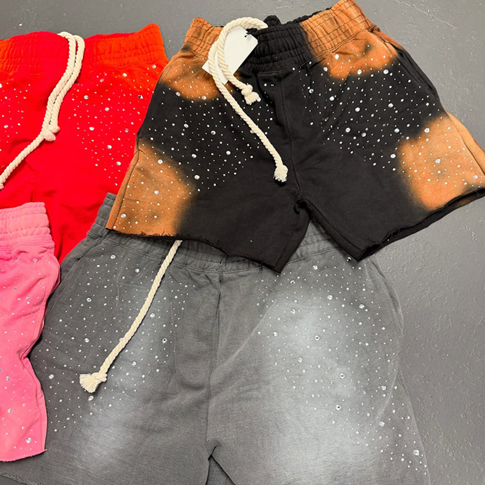 Custom Designer Men’s Casual Shorts with Anti-Wrinkle Feature 100% Cotton Rhinestone Decorations OEM Service Available