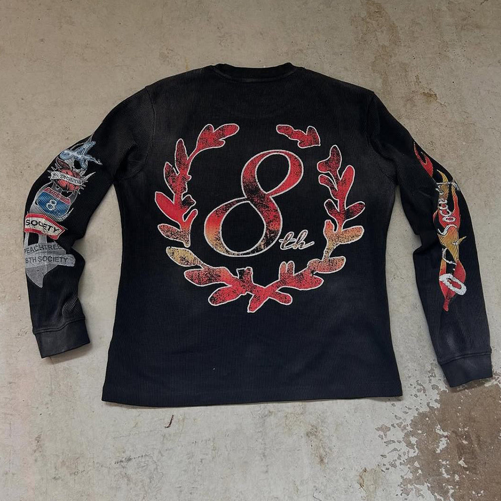 Custom High-Quality Waffle Knit Retro Style DTG Premium Digital Print Oversize Boxy Retro Pattern T-Shirt