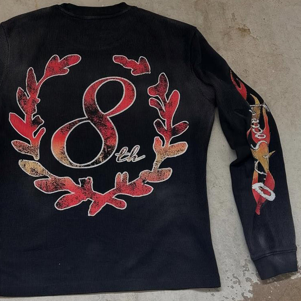 Custom High-Quality Waffle Knit Retro Style DTG Premium Digital Print Oversize Boxy Retro Pattern T-Shirt