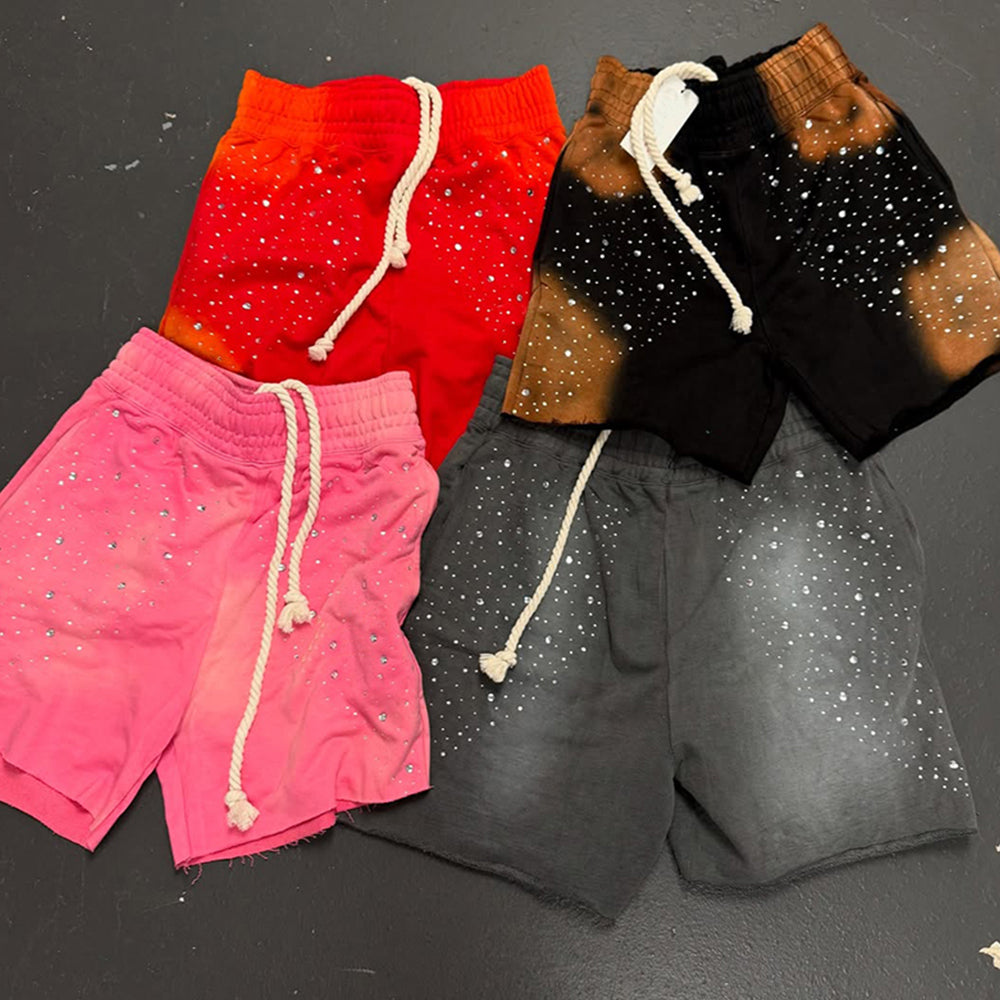 Custom Designer Men’s Casual Shorts with Anti-Wrinkle Feature 100% Cotton Rhinestone Decorations OEM Service Available