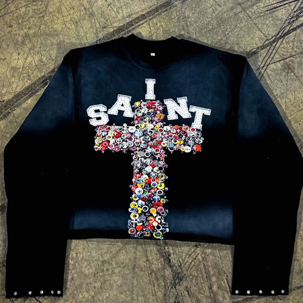 Heavyweight 100% Soft High Quality Dtg Screen Print Long Sleeve T-shirt Combed Oversized Stud Rhinestone Custom Tshirt