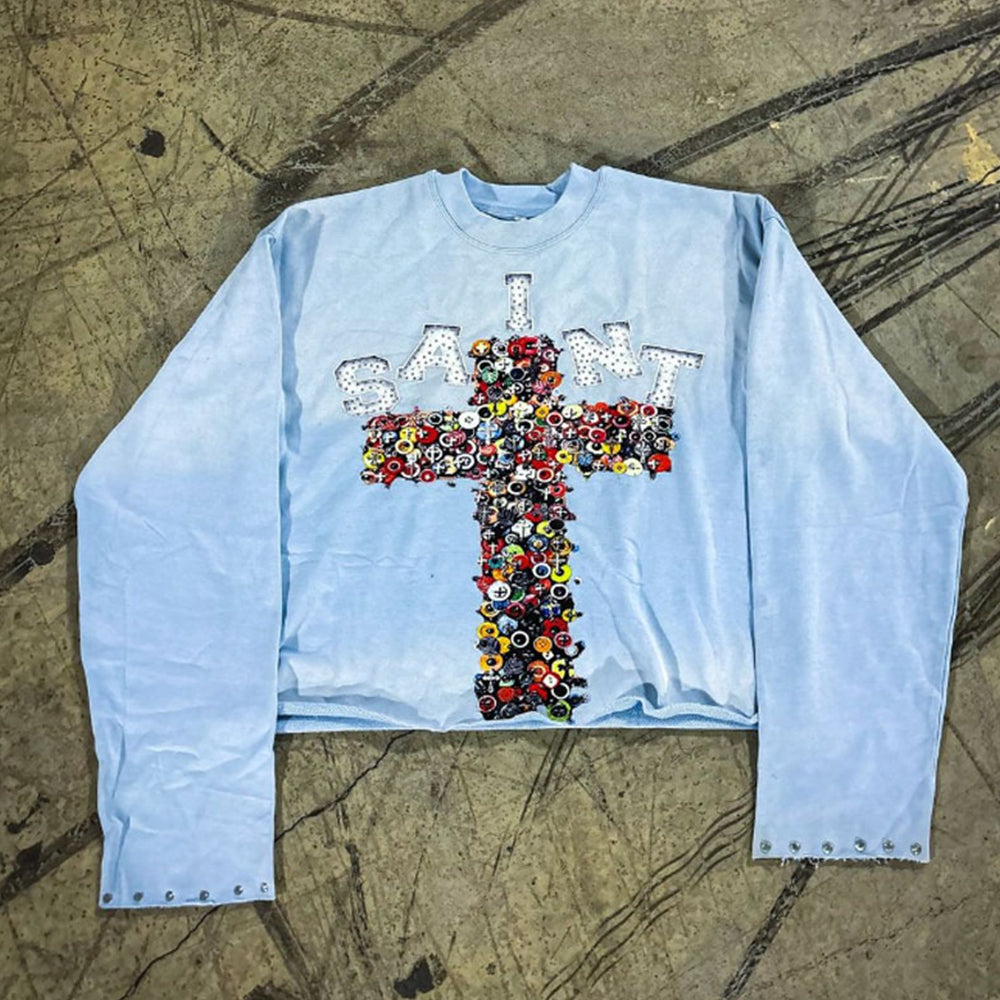 Heavyweight 100% Soft High Quality Dtg Screen Print Long Sleeve T-shirt Combed Oversized Stud Rhinestone Custom Tshirt