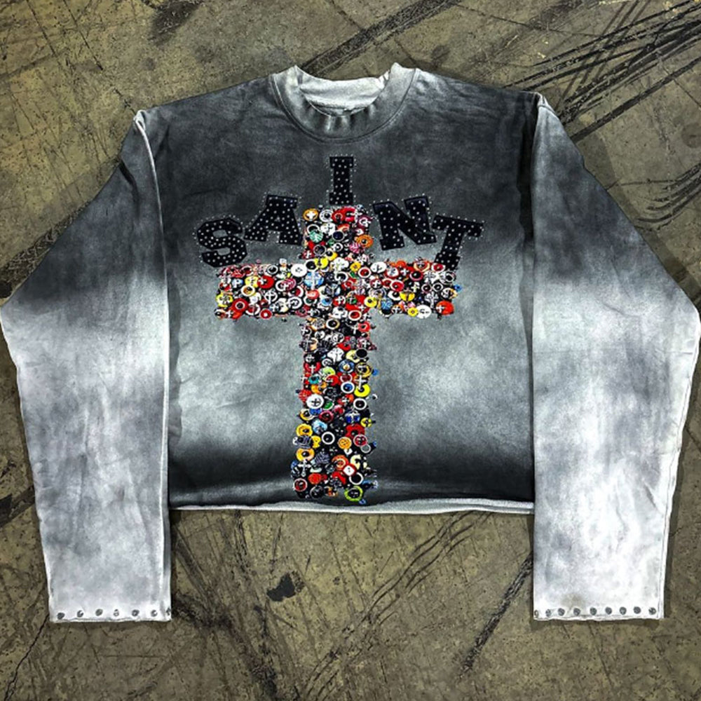 Heavyweight 100% Soft High Quality Dtg Screen Print Long Sleeve T-shirt Combed Oversized Stud Rhinestone Custom Tshirt
