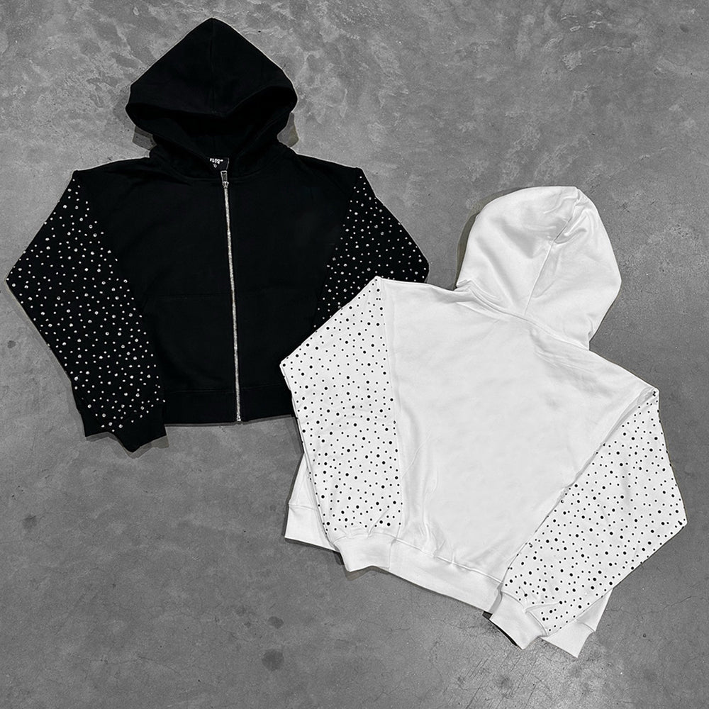 Men’s Hoodies Rhinestone Full Zip up 100% Cotton Oversize Printing Custom Hoodies Manufacturers Heavyweight Hoodie for Men