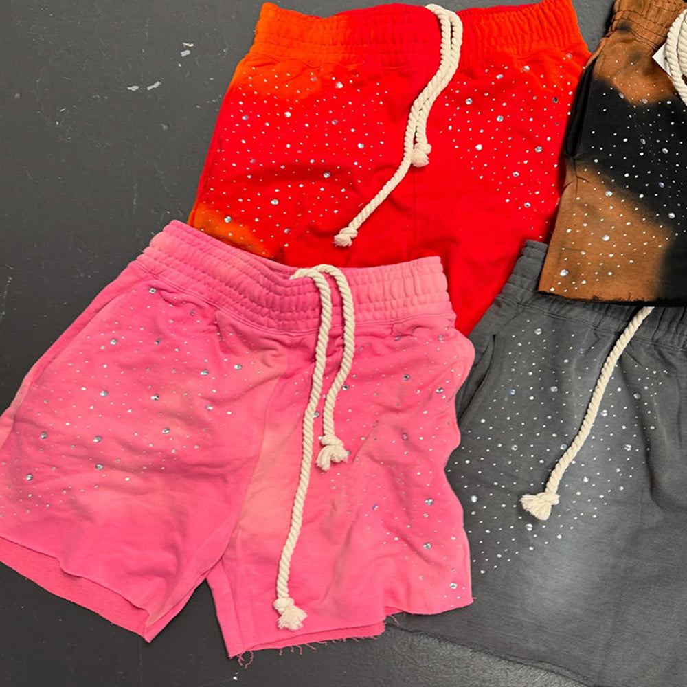 Custom Designer Men’s Casual Shorts with Anti-Wrinkle Feature 100% Cotton Rhinestone Decorations OEM Service Available