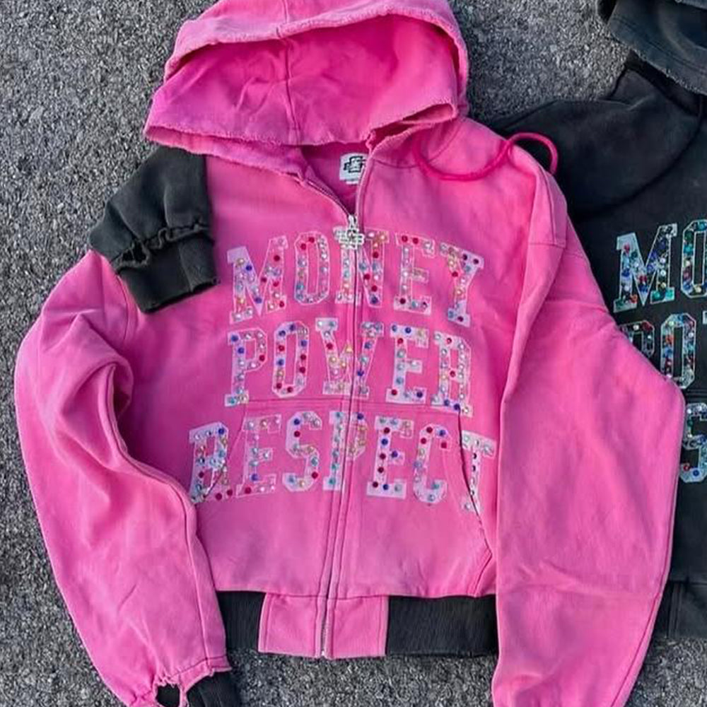 Custom Fashion Regular Fit Hoodie Tracksuits Set Jogging Suits Screen Print with Acid Wash and Rhinestone Men’s Sweatsuit