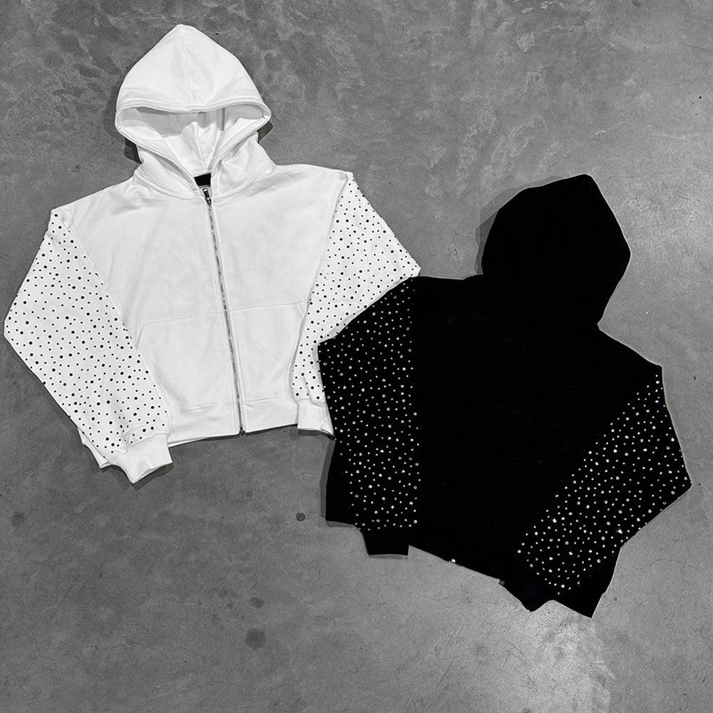 Men’s Hoodies Rhinestone Full Zip up 100% Cotton Oversize Printing Custom Hoodies Manufacturers Heavyweight Hoodie for Men