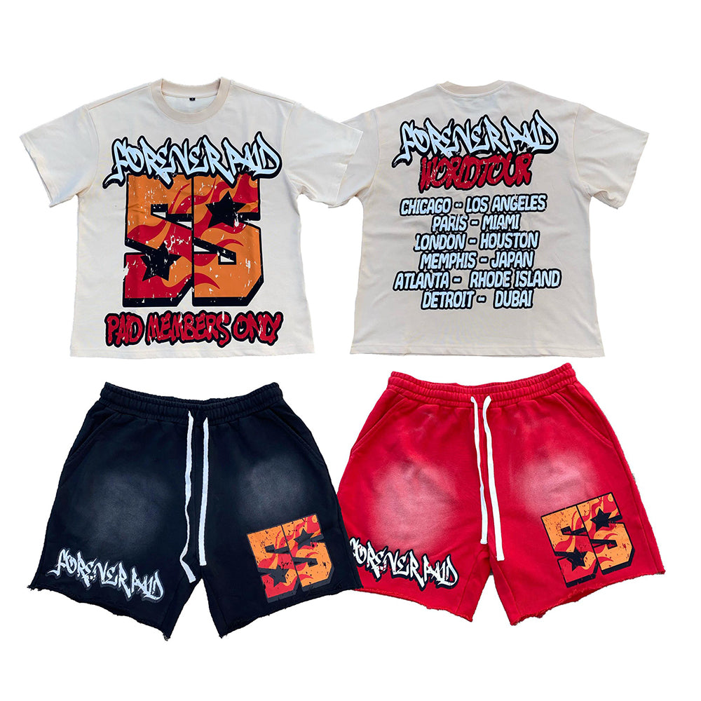 Custom Clothing Manufacturer’s Two-Piece Men’s T-Shirt Set Square Fit Short with Full Print Flower Street Graphic Hot Drill Suit