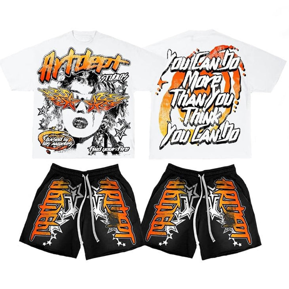 Custom Clothing Manufacturer’s Two-Piece Men’s T-Shirt Set Square Fit Short with Full Print Flower Street Graphic Hot Drill Suit