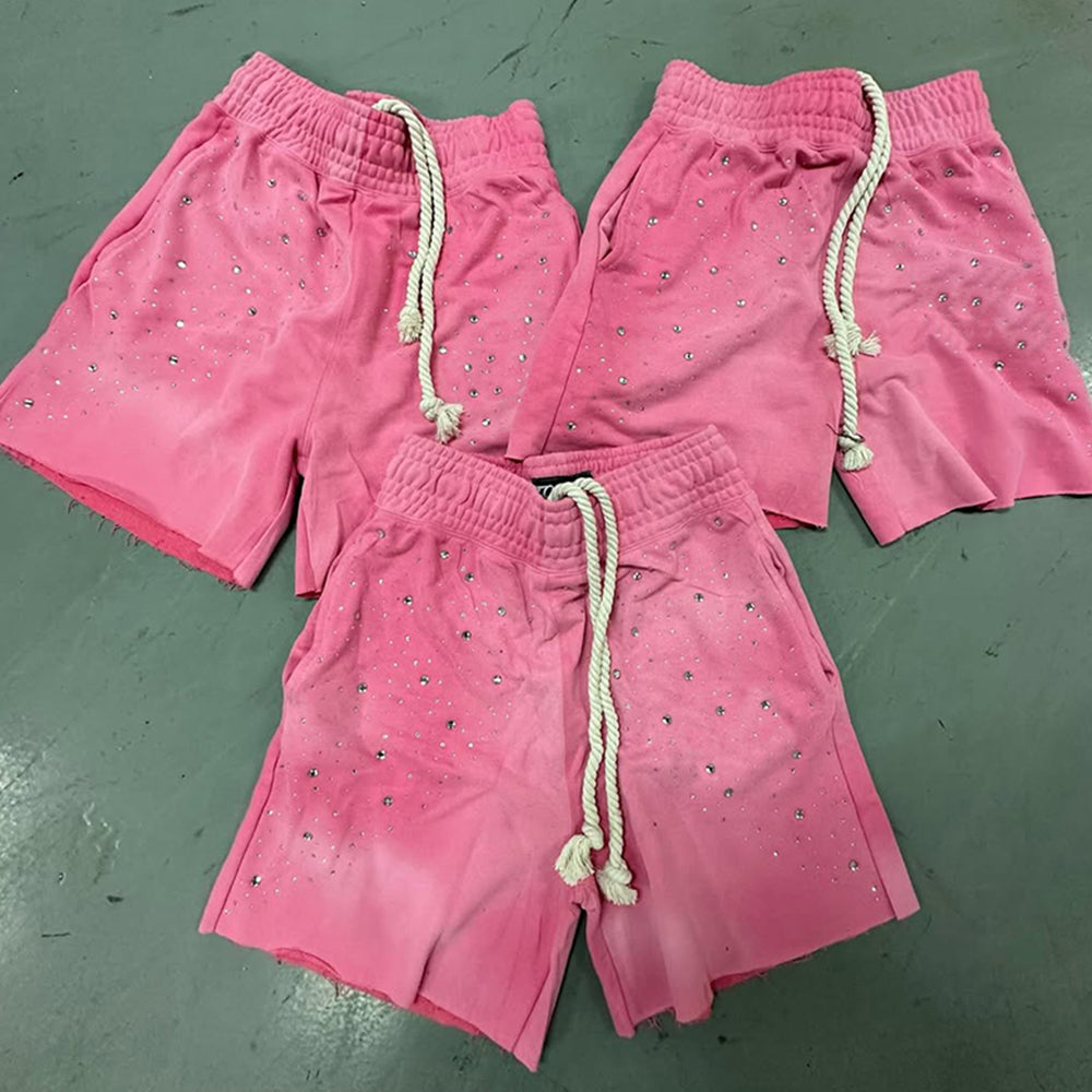 Custom Designer Men’s Casual Shorts with Anti-Wrinkle Feature 100% Cotton Rhinestone Decorations OEM Service Available