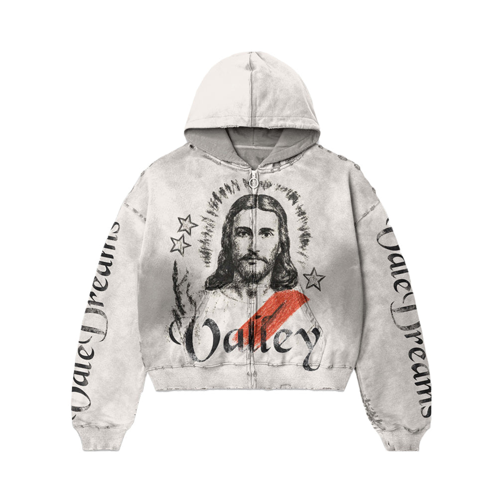 Custom Streetwear Washed Oversized Graphic Designer Rhinestone Acid Wash Zip up Hoodie