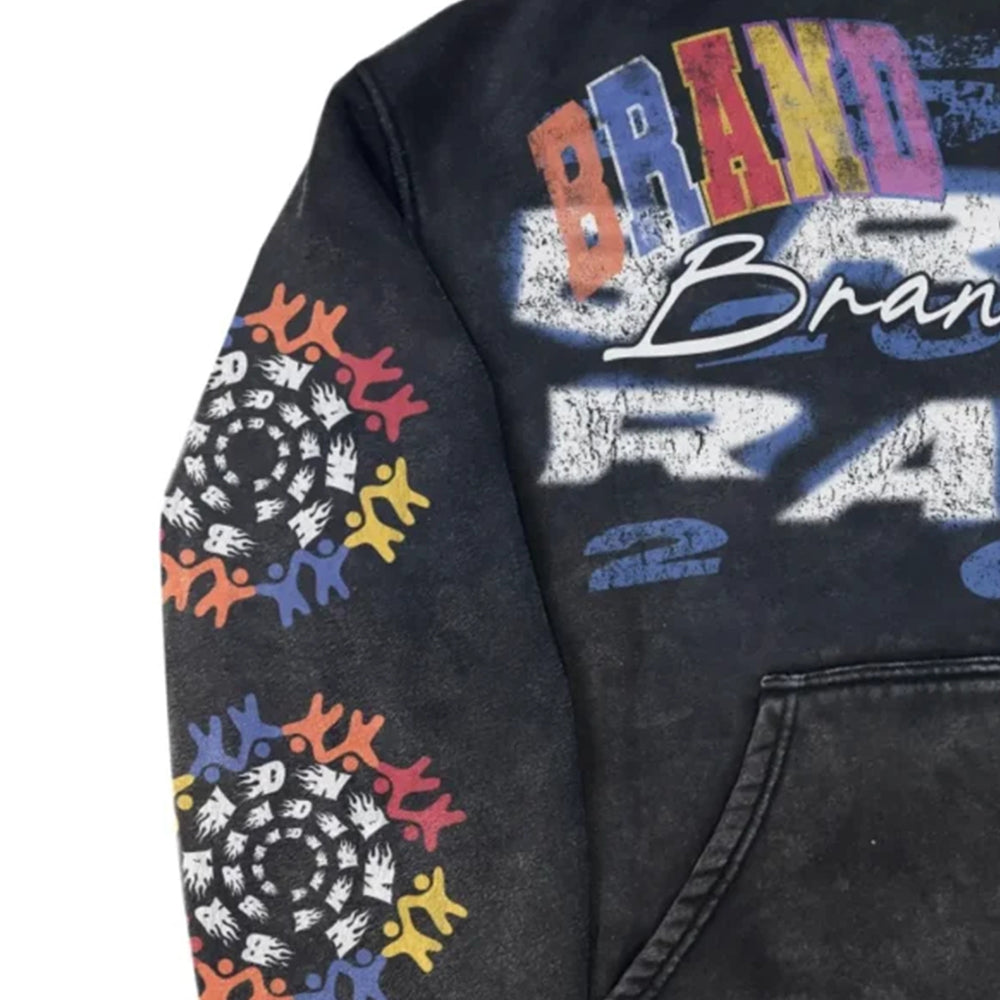 Custom Cotton Boxy Streetwear Black Heavyweight Zip up Cropped Rhinestone Acid Wash Hoodie