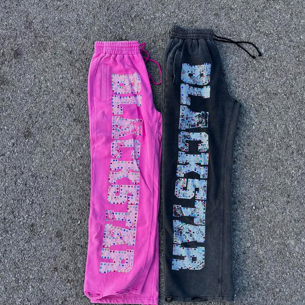 Custom Fashion Regular Fit Hoodie Tracksuits Set Jogging Suits Screen Print with Acid Wash and Rhinestone Men’s Sweatsuit