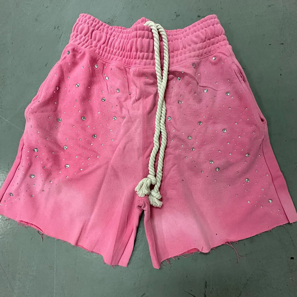 Custom Designer Men’s Casual Shorts with Anti-Wrinkle Feature 100% Cotton Rhinestone Decorations OEM Service Available