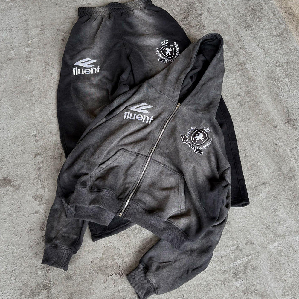 Custom Sun Faded Tracksuits Distressed Sweatpants and Hoodie Set Embroidery Men Acid Wash Zip up Men’s Hoodies & Sweatshirts