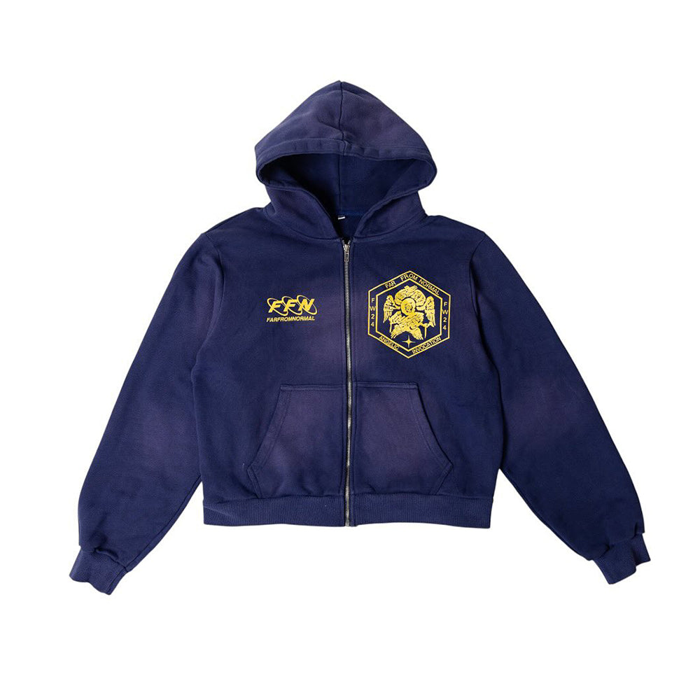 Custom Heavyweight 420g 100% Cotton Hoodie Tracksuit with Screen Print, Distressed Acid Wash Effect & Metal Zipper Hoodie